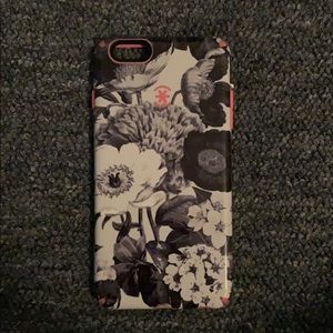 black, pink, and white flower case